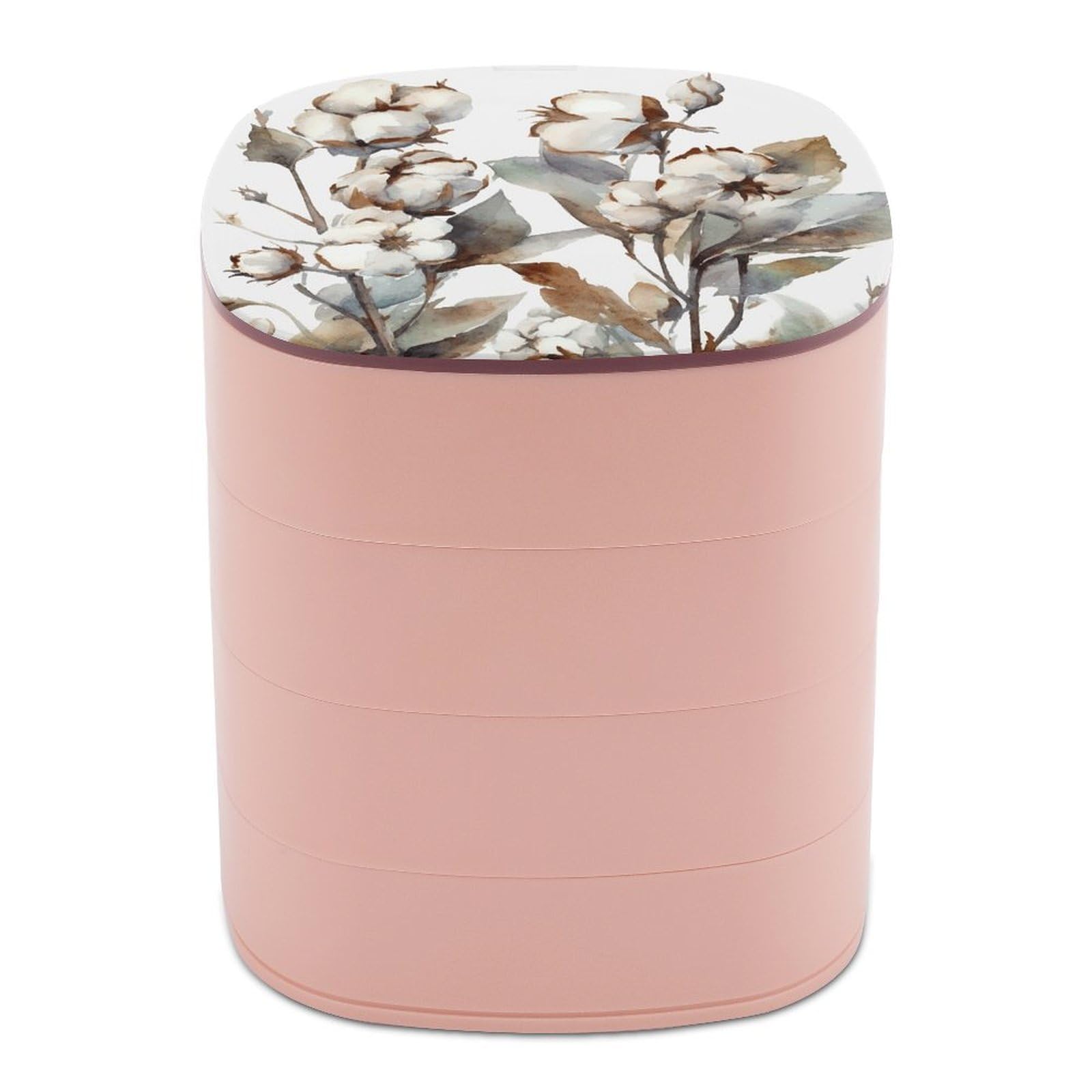Boîte à bijoux rotative avec branches et imprimé coton pour coiffeuse