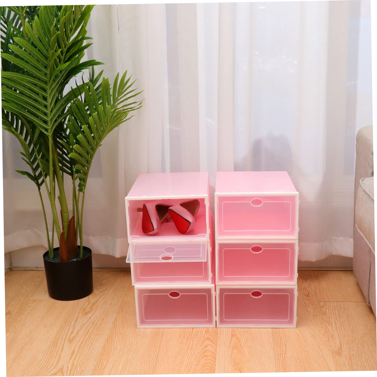 Alipis Caja de Zapatos Transparente de Plástico Rosa, Apilable Puerta Transparente, Paquete de 6 Piezas para Almacenamiento en Hogares y Organizadores
