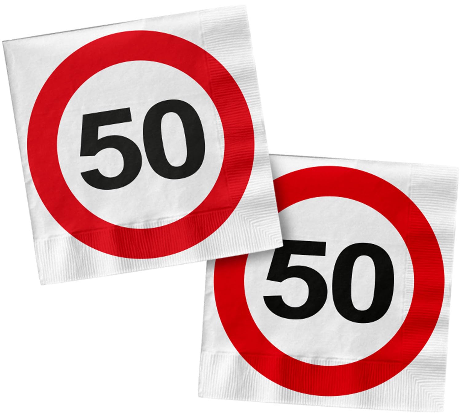 Folat 28375 Napkins 50th Birthday Red White Traffic Sign - 33 x 33 cm - Pack of 20 - Birthday Napkins, Paper Napkins, Table Decoration