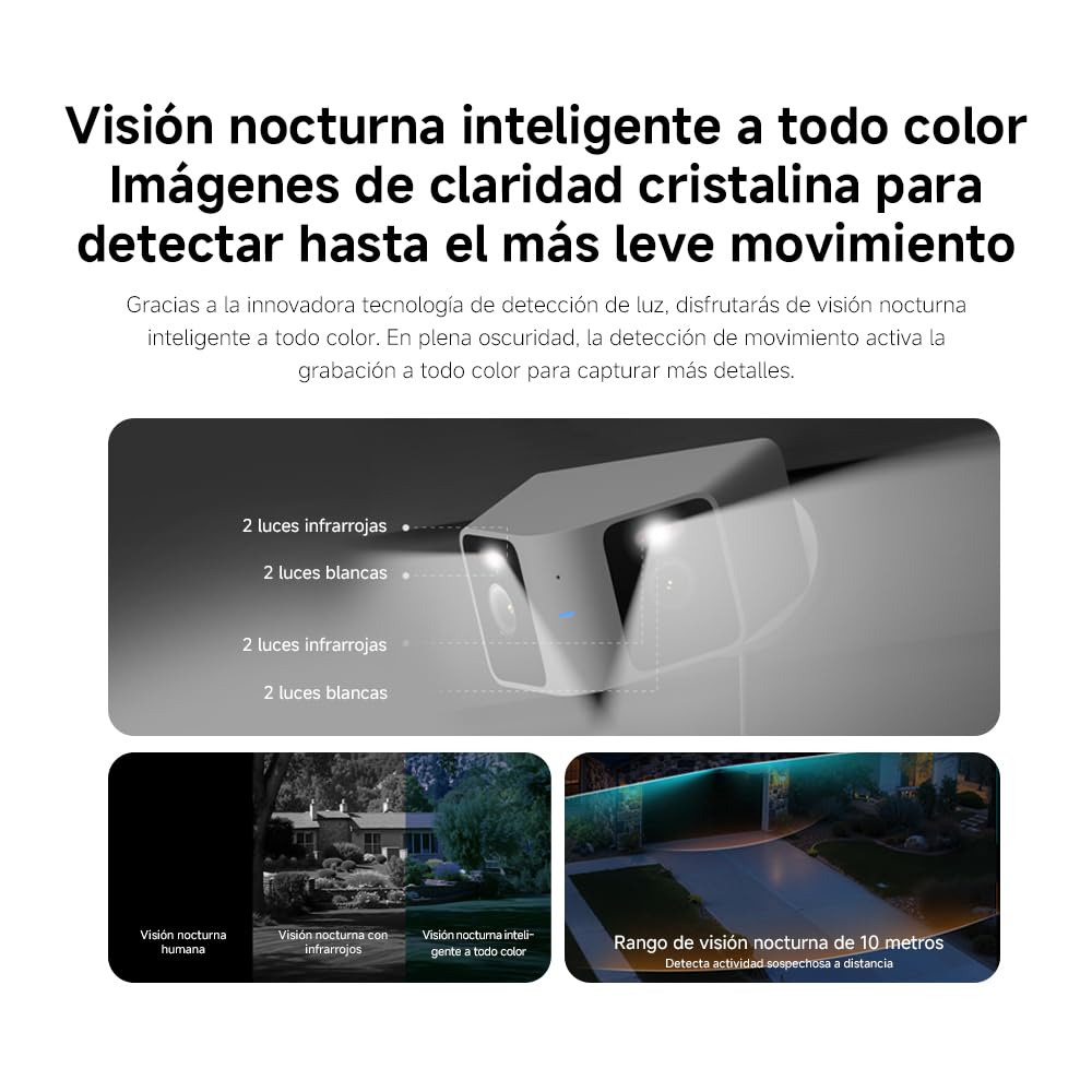 XIAOMI CW100 Cámara Vigilancia Exterior WiFi 2K 3MP Doble Lente | IP66 Impermeable, Visión Nocturna Color, Wi-Fi6, Audio Bidireccional, Alarma Luz Sonido, IA Detección Personas Vehículos