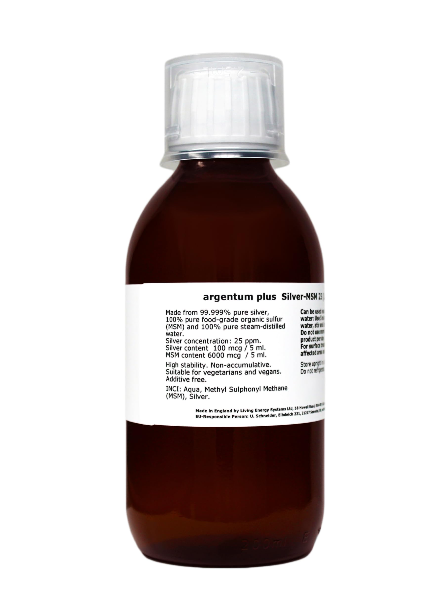 Plata-MSM 25 (líquido) - 200 ml - en ámbar vidrio con tapa de dosis de 15 ml