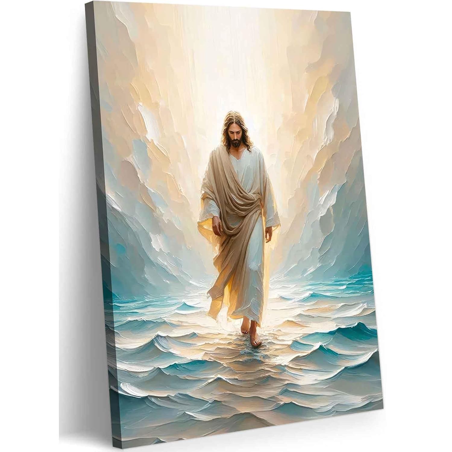 Jesus Walking On Water Canvas Wall Art Christian Bible Stories Wall Decor Picture Divine Light Modern Religious Poster