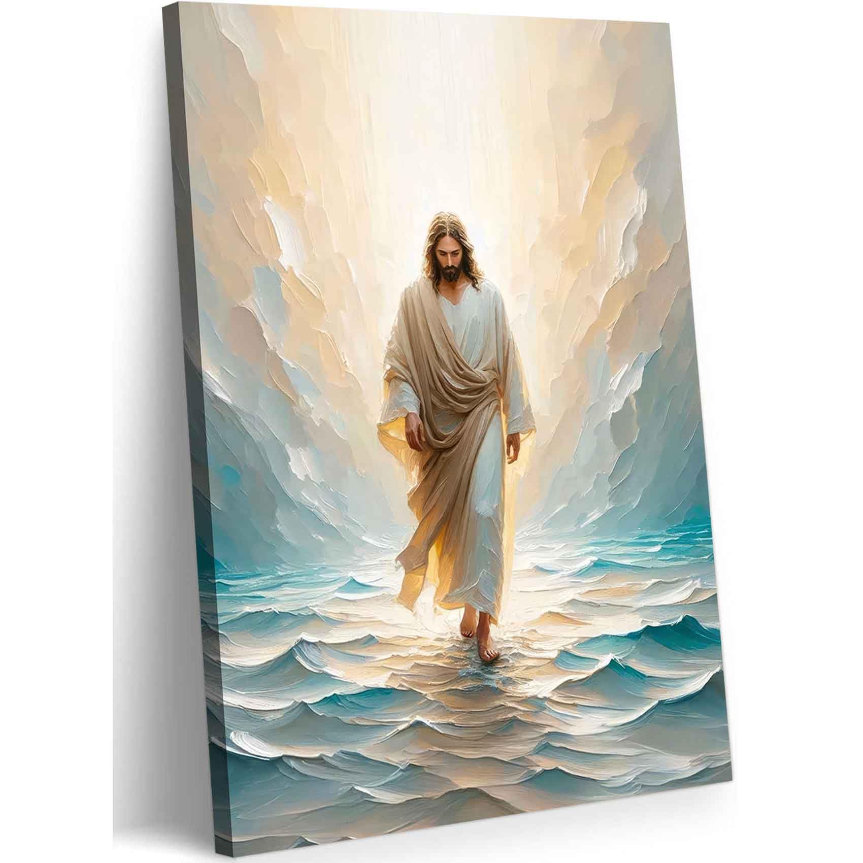 Jesus Walking On Water Canvas Wall Art Christian Bible Stories Wall Decor Picture Divine Light Modern Religious Poster