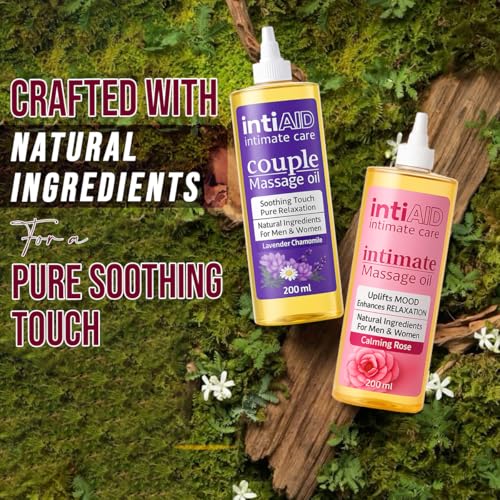 Image of Couple & Intimate Massage Oil Pack of 2 with Sensual Bliss of Lavender & Chamomile. Ideal for Couples Date Nights & Soothing Massage Experience. Non-Sticky Texture - 200ml Each