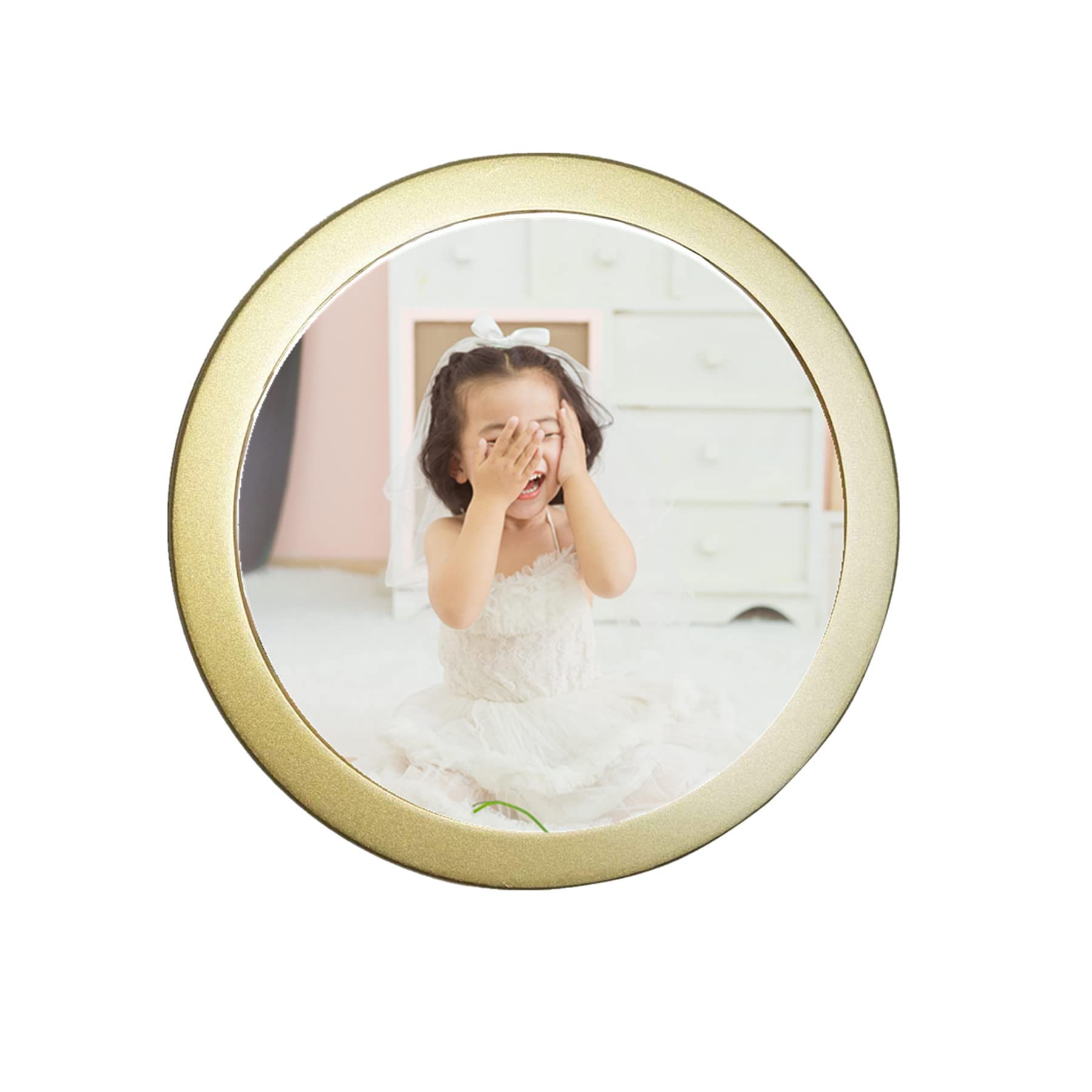 alfyng kylucky Round Photo Frame Wooden Wall Hanging Picture Frames for Home Office Wall Décor (Gold, 8 inch)