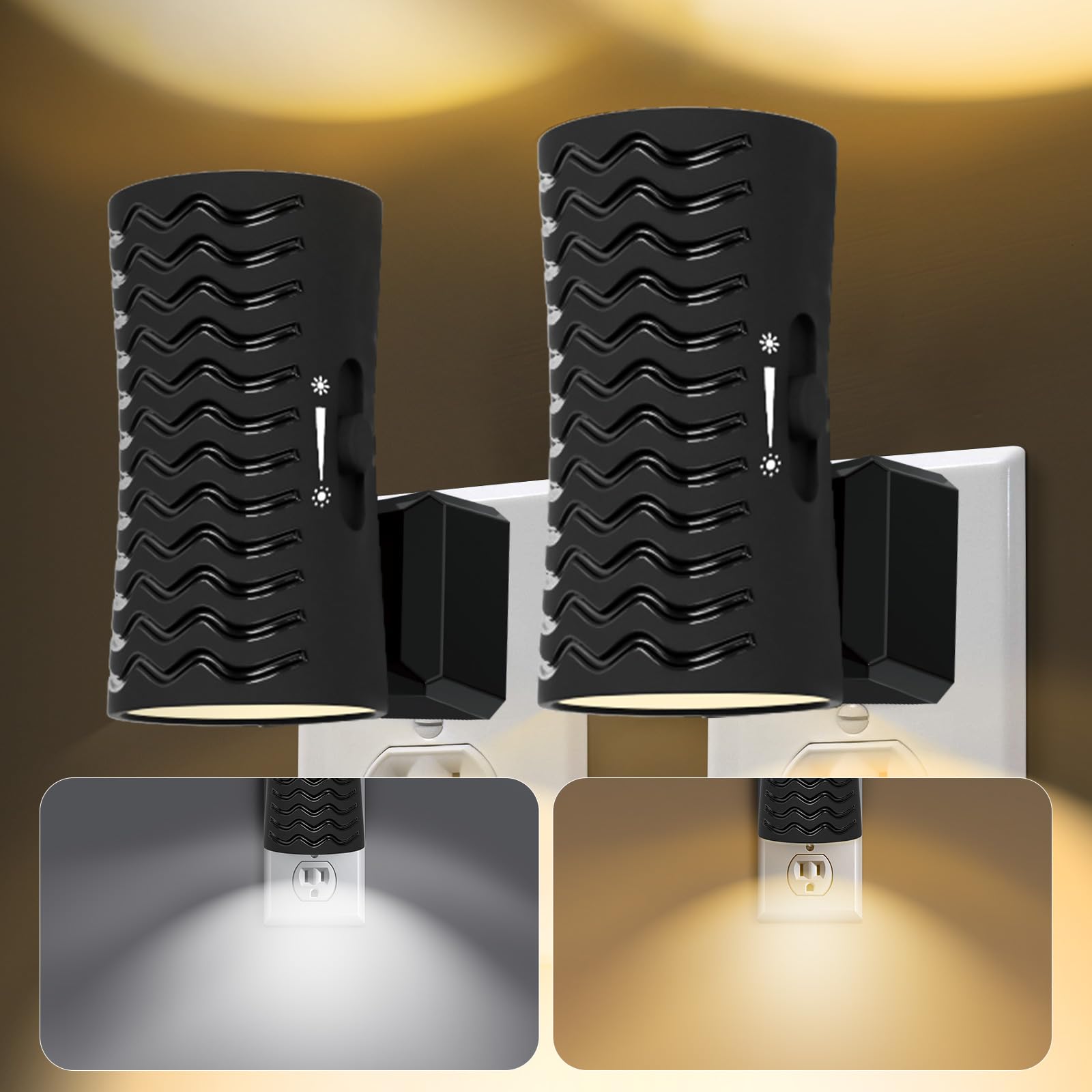 Night Lights Plug into Wall, 360° Rotatable Plug in Night Light with Light Sensor, 3000K/5000K Light Switch, 0-100LM Adjustable Brightness, Dimmable Night Light for Hallway Bedroom Stairway, 2 Pack