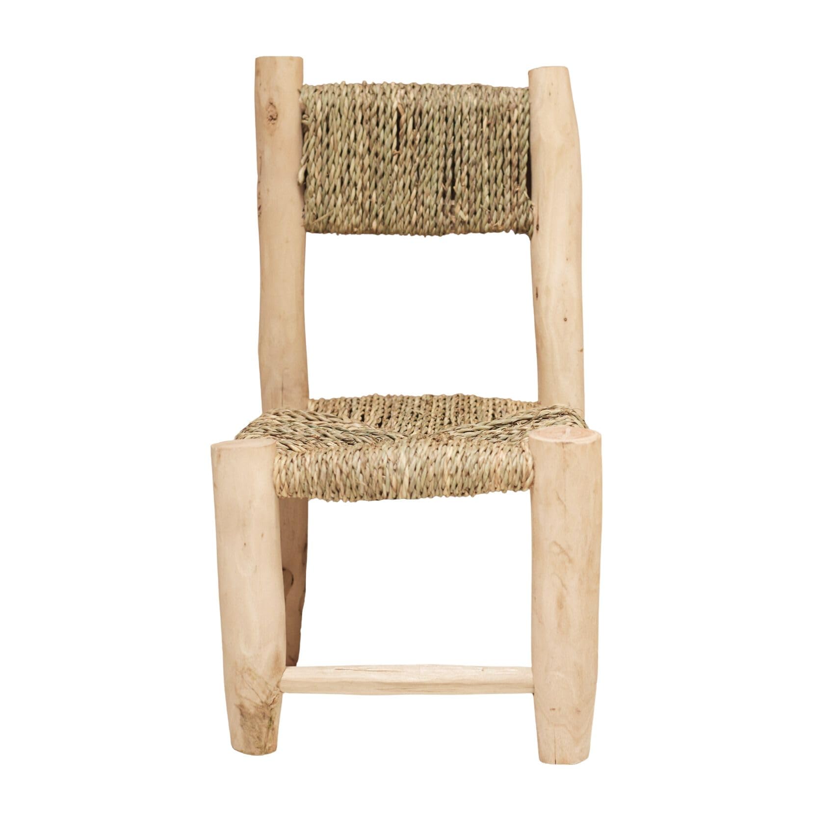 Homemaison Natural Home Maison Chaise Enfant-45 Cm Silla, Madera De Laurel Crudo Fibra De Palmera Doum, 45 X 20 X 20 Cm