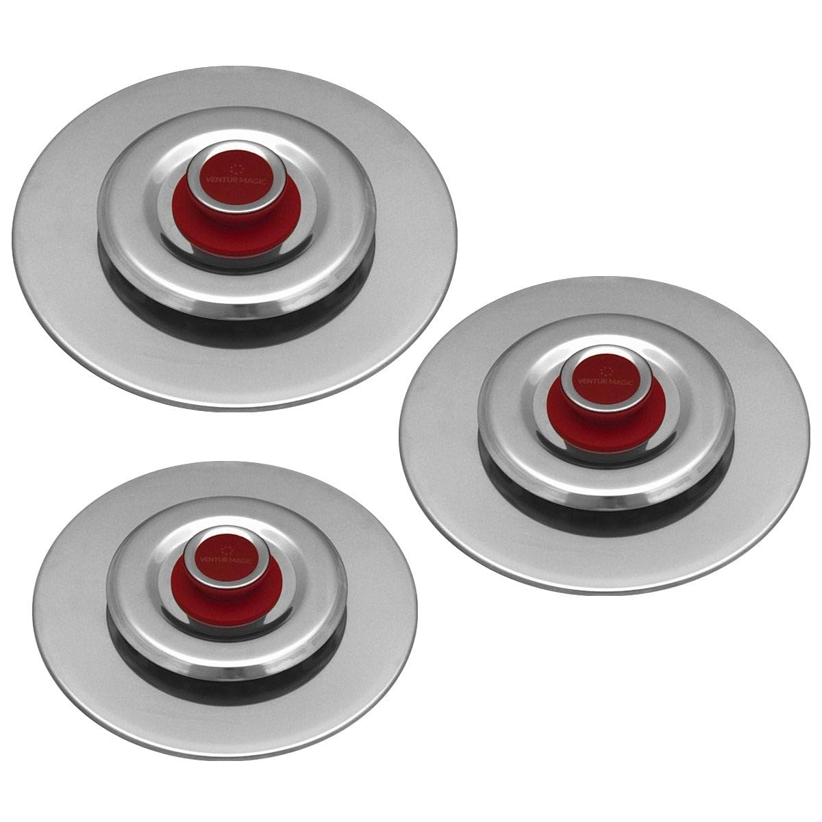 Kit 3 Coperchi Magici Antiodore Ventur Magic Ø27, Ø31, Ø35 cm Cooker in Acciaio Inox Pomello Rosso