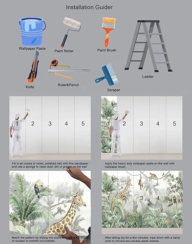 Miniatura 5 de Papel tapiz infantil con diseño de niveles tropicales y animales de safari para pared, dormitorio, sala de estar, fondo de TV, sofá (no autoadhesivo)