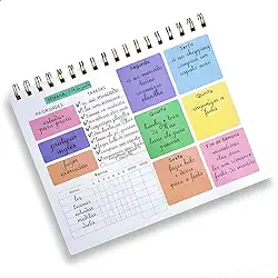 Planner Semanal com 50 Folhas, Capa de Acetato e Aramado, Organizador Colorido com Divisões Completo, Anotações, Tarefas, Prioridades e Rotina, Planner Semanal de Mesa