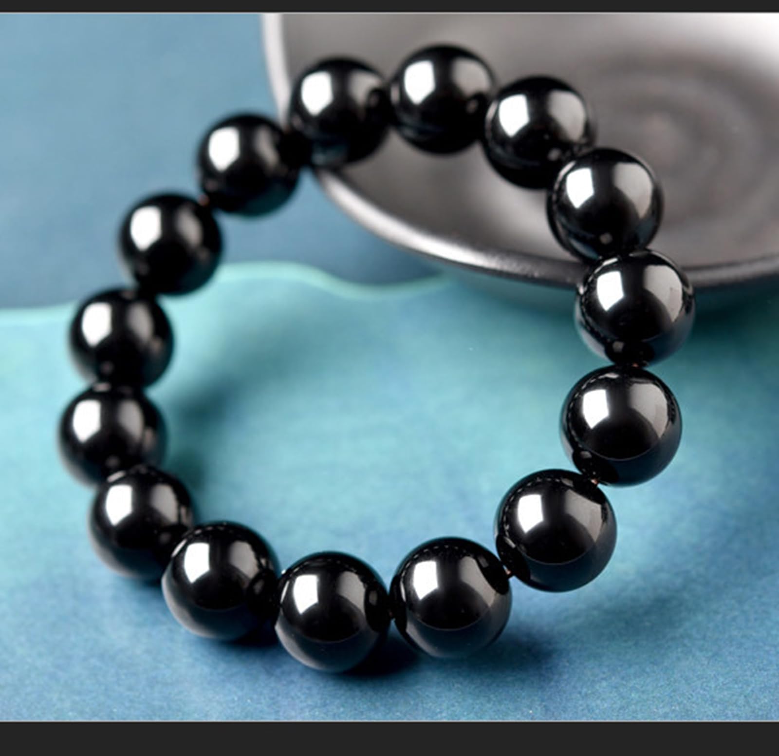 Bracciale in Ossidiana Nera Naturale Braccialetti con Perline per Uomo e Donna Bracciale Elasticizzato Bracciale Feng Shui Cristallo di Ossidiana,10mm
