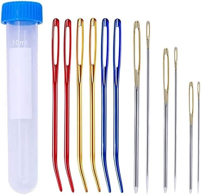 12PCS Large Eye Yarn Needles, Blunt Tapestry Needles with Storage Bottle, Bent & Straight Stainless Steel Sewing Needles for Knitting, Crochet, DIY Crafts (3 Sizes : 2.75/2.3/2 in)