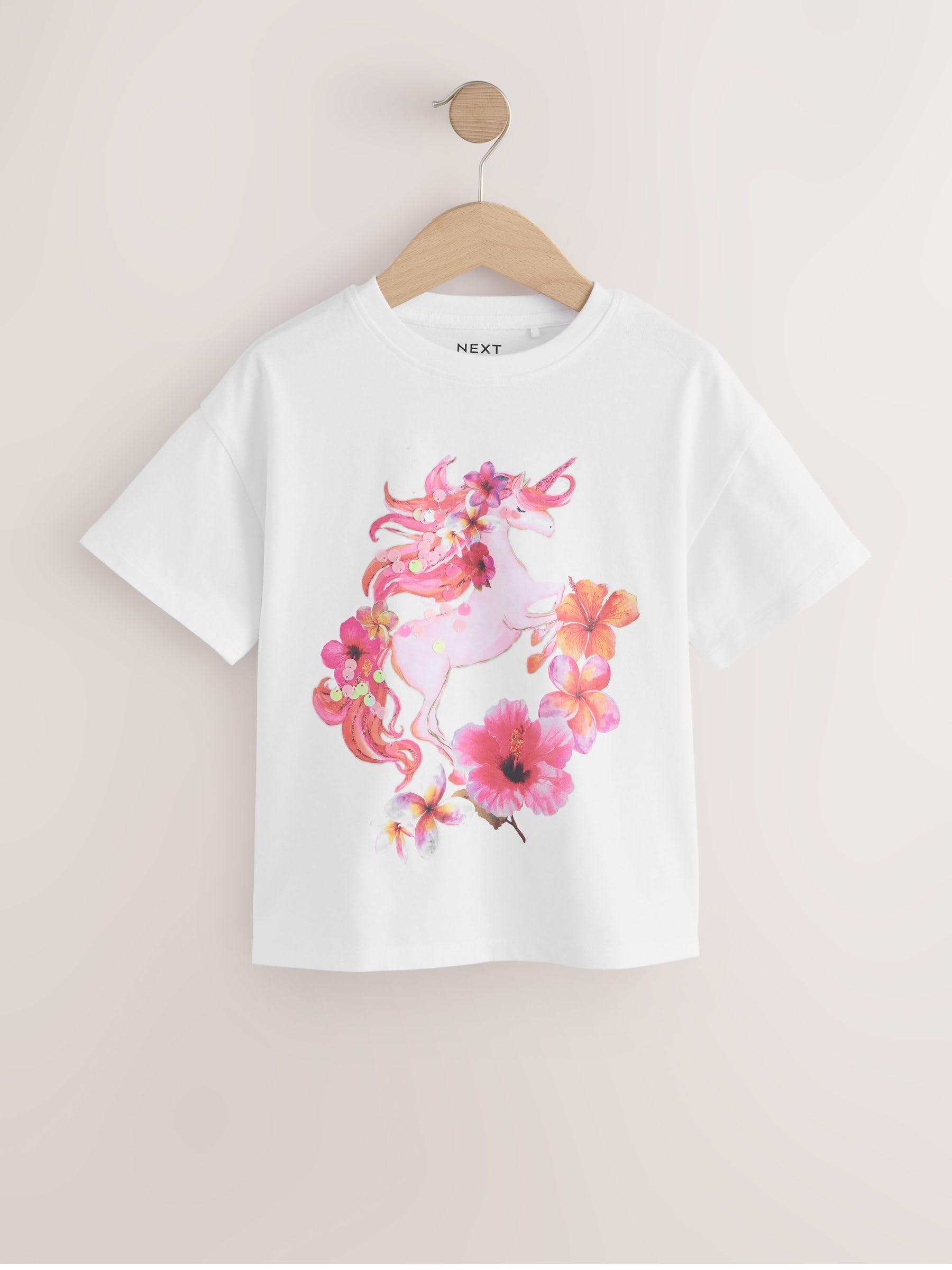 NEXT Niñas Pack de 4 Camisetas con Lentejuelas y Unicornio