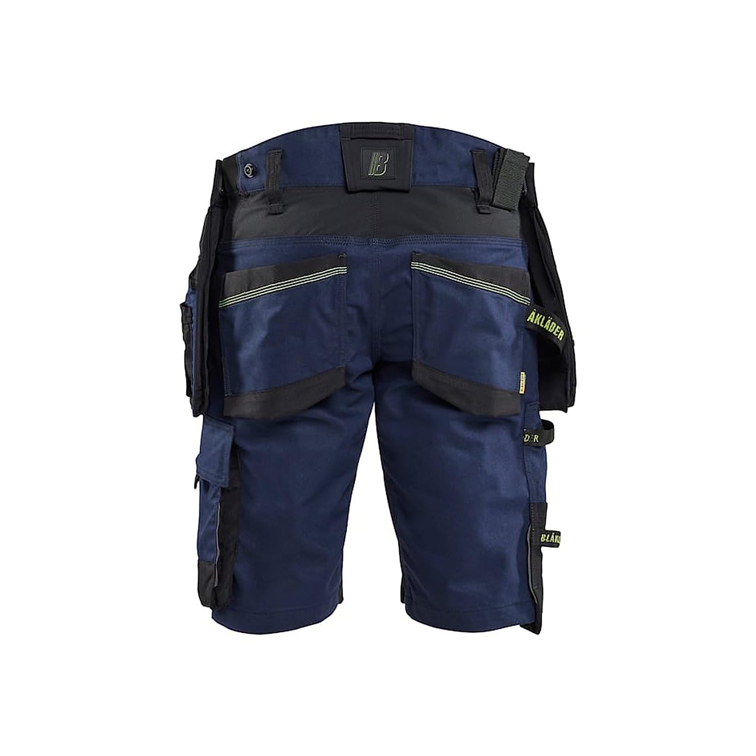 Blaklader Short de Travail Artisan Stretch Striker 1972 Bleu Marine/Jaune Fluo M - FR(44) - SE(C50) - Standards - Vêtements de Travail