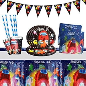 Yisscen Among Us Partyserviesset, kinderverjaardagsdecoratie, feestaccessoireset, geschikt voor kinderverjaardag…