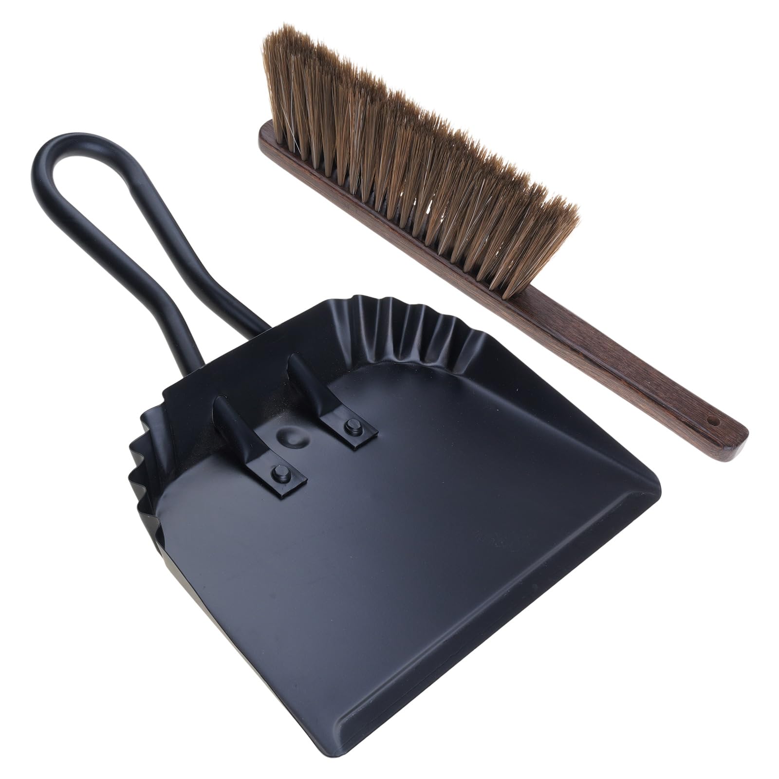 Handheld Metal Large Pan and Broom Brush Set with Extra Thick Bristles for Large Area Sweeping in Outdoor Setting Thick Bristles Broom