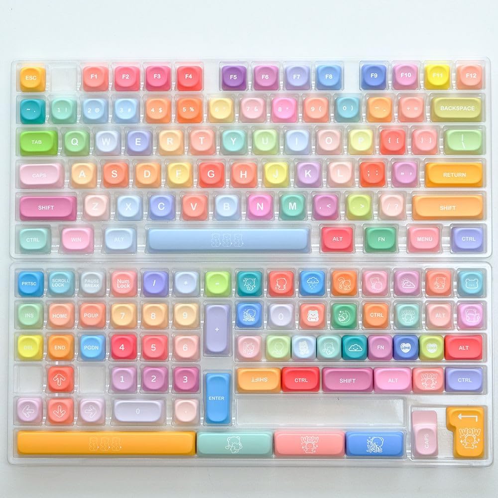 PBT Cute Gradual Colourful MOA Height Round Keycap Set for Kids Girl Custom for Gateron Kailh Cherry Mx Switch Layout ANSI Mechanical Keyboard (MOA-Gummy Bear)