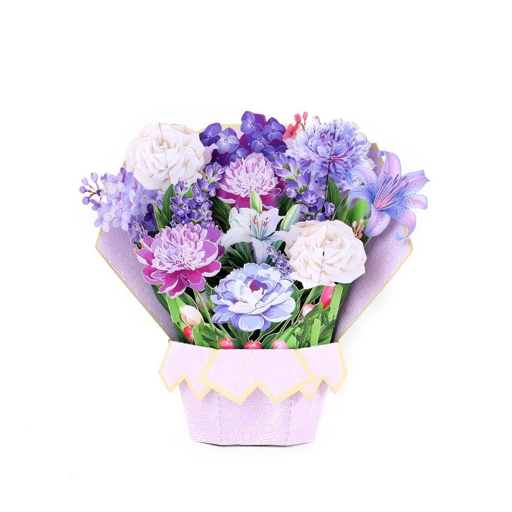 Regalo di Auguri con Bouquet 3D garofani Rosa e Viola