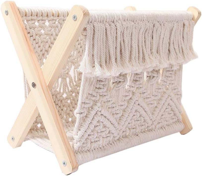 Cotton Rope Magazine Rack Desktop Woven Boho Storage Basket for Books, Newspapers, Towels,33 x 18 x 26 cm