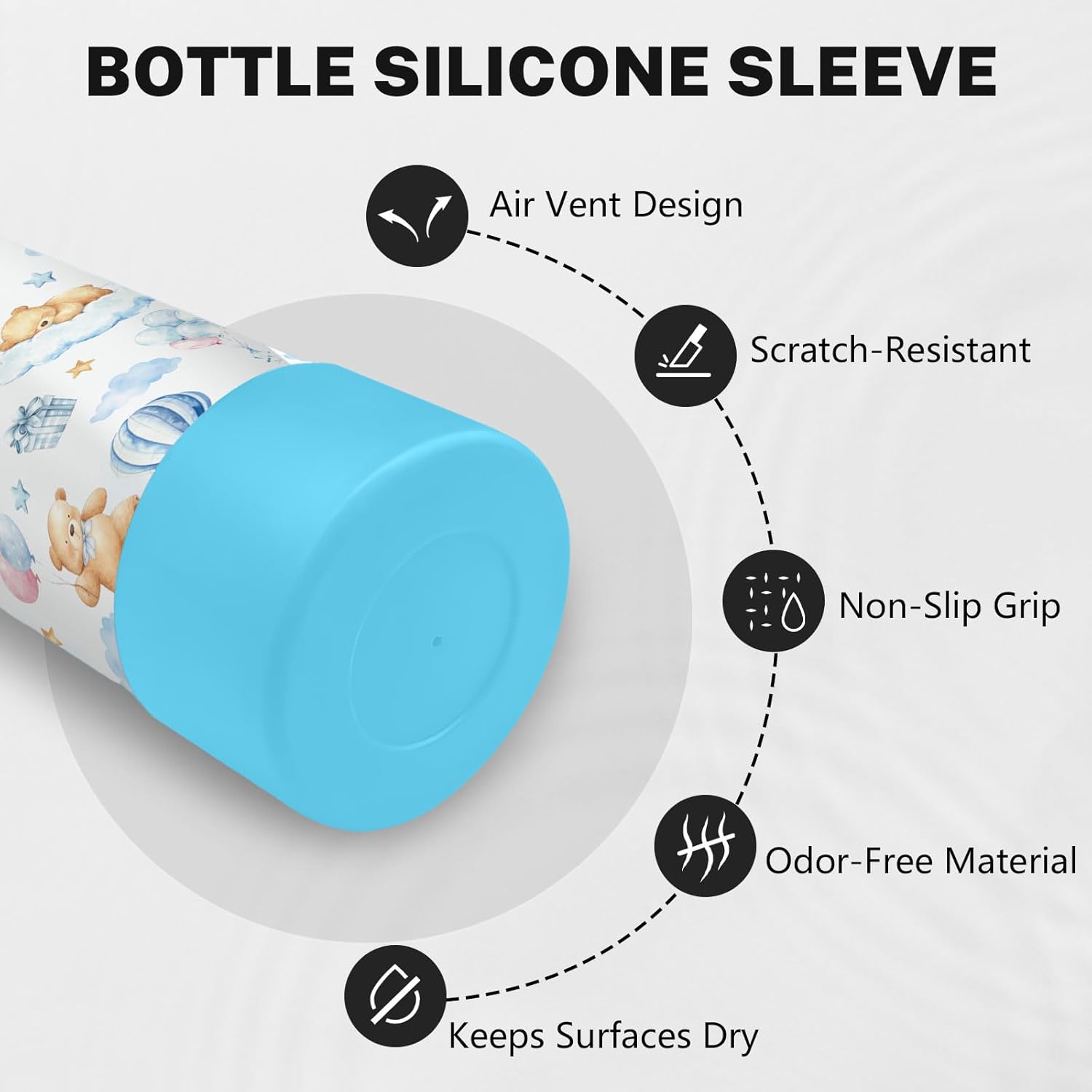 Bear Water Bottle for Son & Daughter, Stainless Steel Insulated Tumbler for Home with 2 Lids & Handle, Antislip Silicone Boot, 18oz Reusable Leak-Proof Bottle for Sports, 1 PCS - Image 7