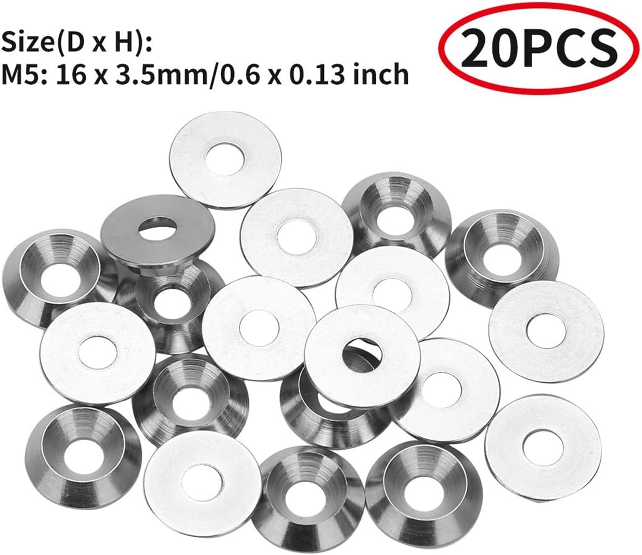 Finish Countersunk Washer, Finishing Countersunk Washers, Screw Gaskets,Countersunk Head Washers for Screws, 20Pcs Metal Gaskets 304 Stainless Steel Cone Countersunk Screw Gasket(M5)
