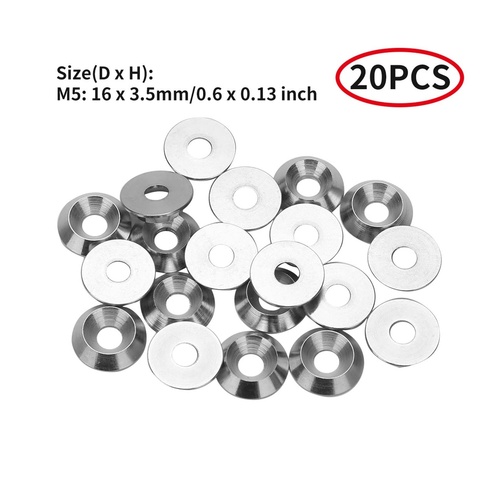 Junta de culata avellanada， 20 arandelas de acero inoxidable 304, cabeza cónica, junta de tornillo, arandela cónica, cuña, arandela de seguridad de resorte M3/M4/M5(M5)