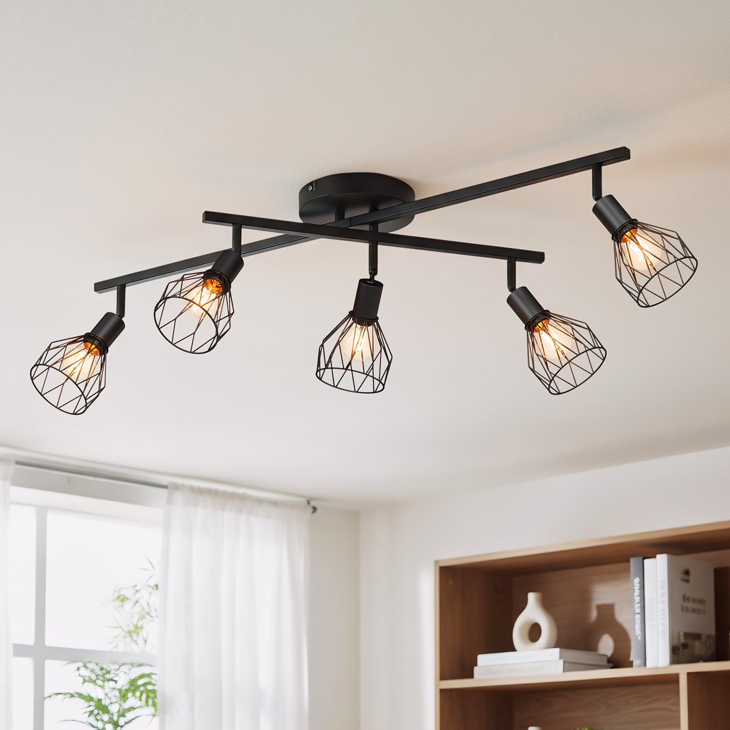 LVWIT Faretti Soffitto Nero, Faretti Orientabili con 5 Attacco E14, Faretto da Interno Moderna, Lampadario Faretti per Barra, Salotto, Cameretta, Cucina,Corridoio Illuminazione (Senza Lampadina)