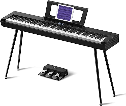 Starfavor Piano digital con 88 teclas, piano eléctrico SP-20 con soporte para teclado, pedal de piano de 3 pedales, negro mate