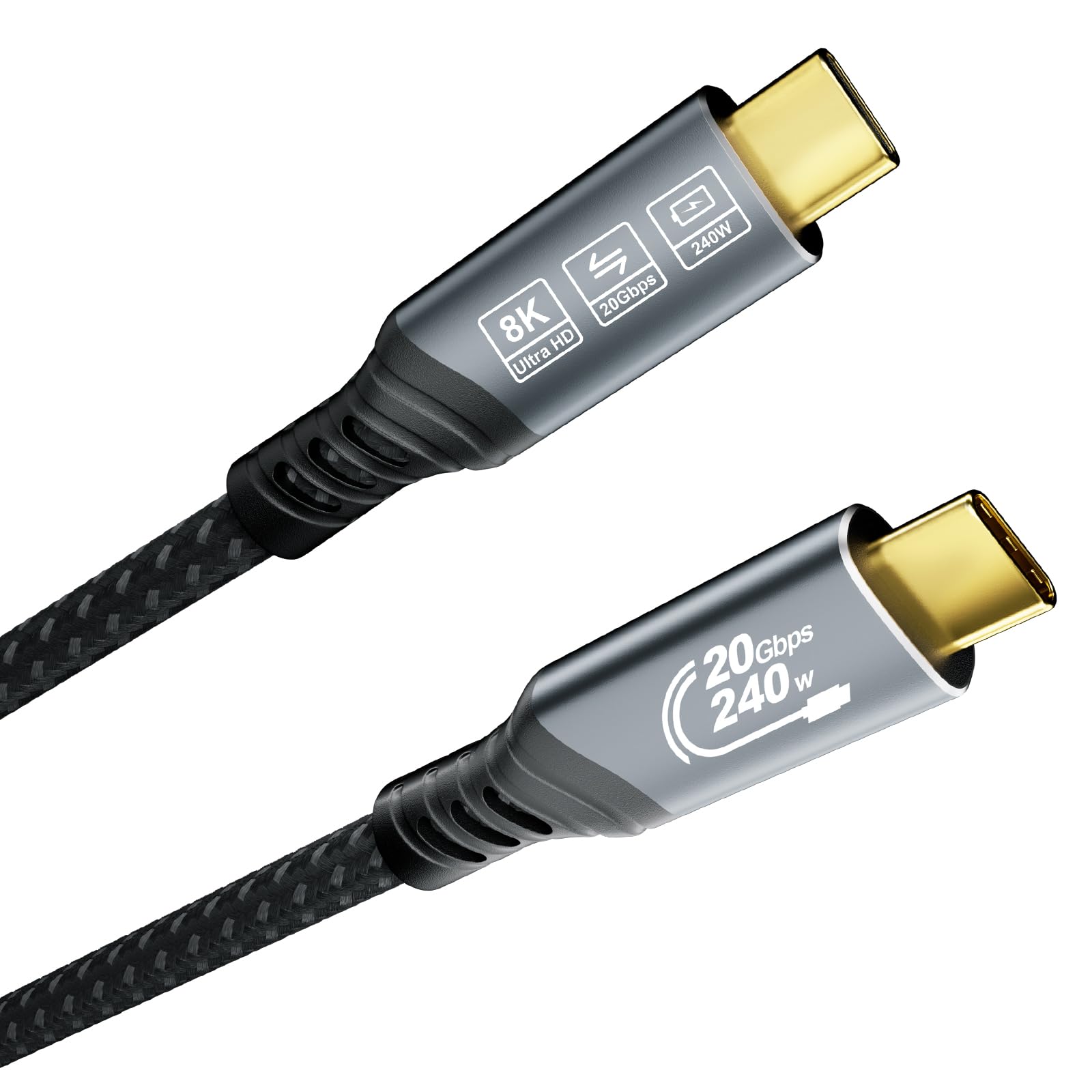 Cable USB C 1m (Cabo USB C 3.2 Gen 2×2, vídeo 8K@30Hz, 4K@144Hz/60Hz, carga rapida 240W/100W) Cable de datos USB tipo C de 20Gbps para Thunderbolt 4/3, MacBook, iPhone 17, SSD, Docking station — view 8