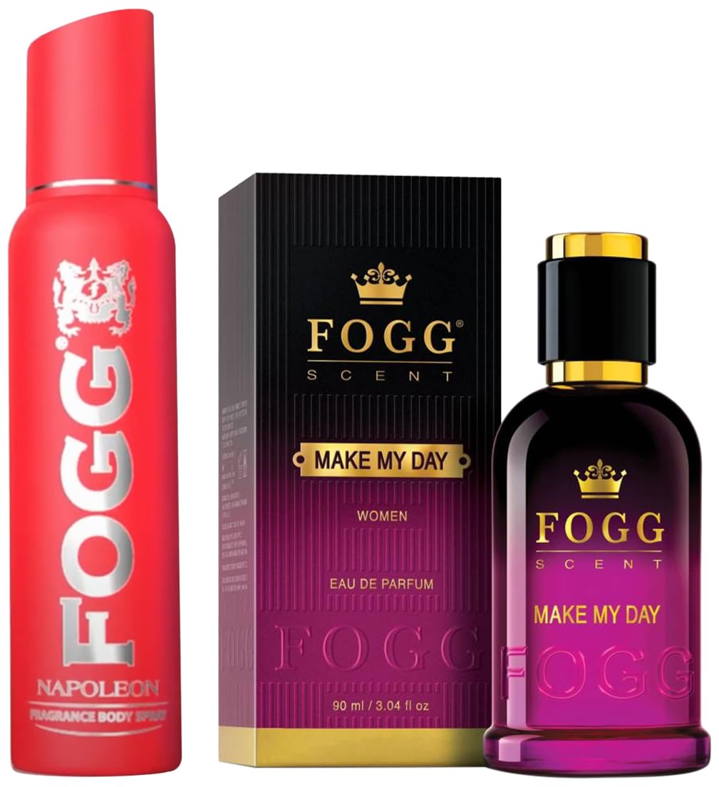 Fogg Make My Day Scent, Eau De Parfum, Women’s Perfume, 100ml & Fogg Napoleon Perfume Body Spray For Men (Red) and Spray, 150ml