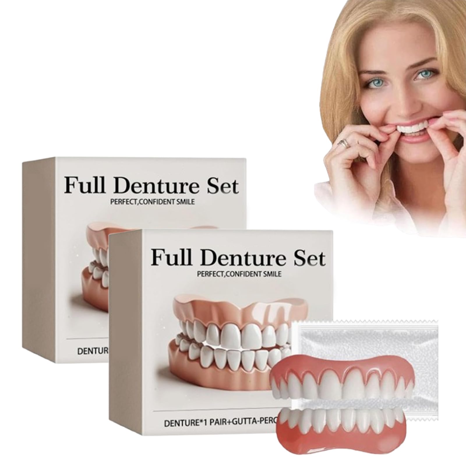 Premium Dentures, Upper and Lower Denture Reline Kit, Silicone Reline Denture Set, Soft and Comfortable (2pcs)