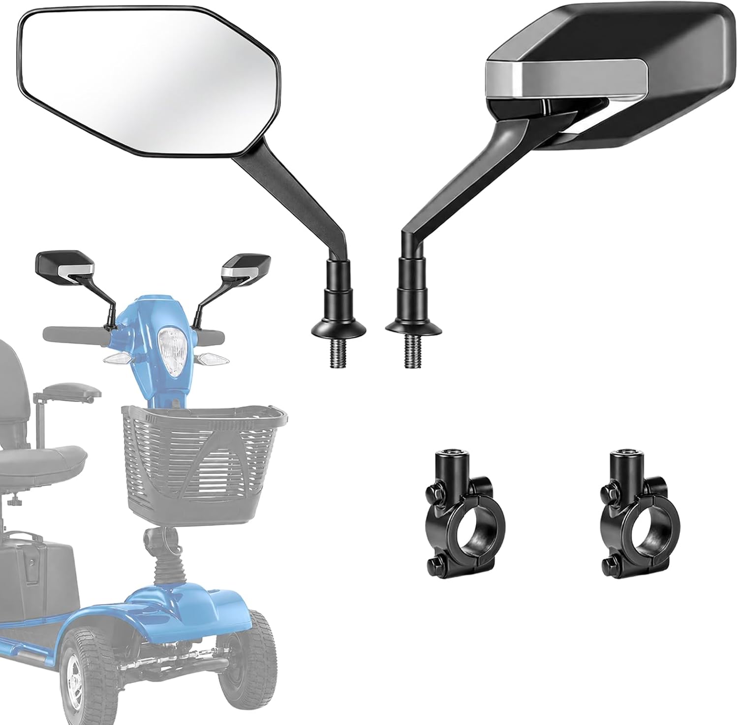 Electric Scooter Rear View Mirrors - Large Wide-Angle Rearview Mirror for Mobility Scooters & Wheelchairs, Adjustable Safety Mirrors with Universal Mount, 2 Pack