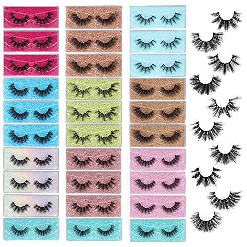 30 Pairs False Eyelashes Volume Crossed 15-20MM Lashes 5D Wispies Fluffy Fake Lashes Long Eye Lashes Wholesale Bulk Pack Lightweight Soft Eyelashes with Portable Boxes by ZENOTTI