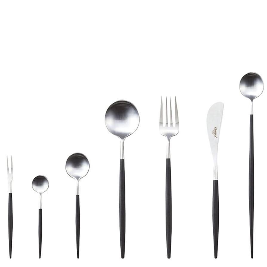 ❥Cutipol GOA クチポールゴア❥フォーク＆スプーン１２本❥シルバー✕黒 クチポール ゴア GOA ブラック／シルバー テーブルスプーン