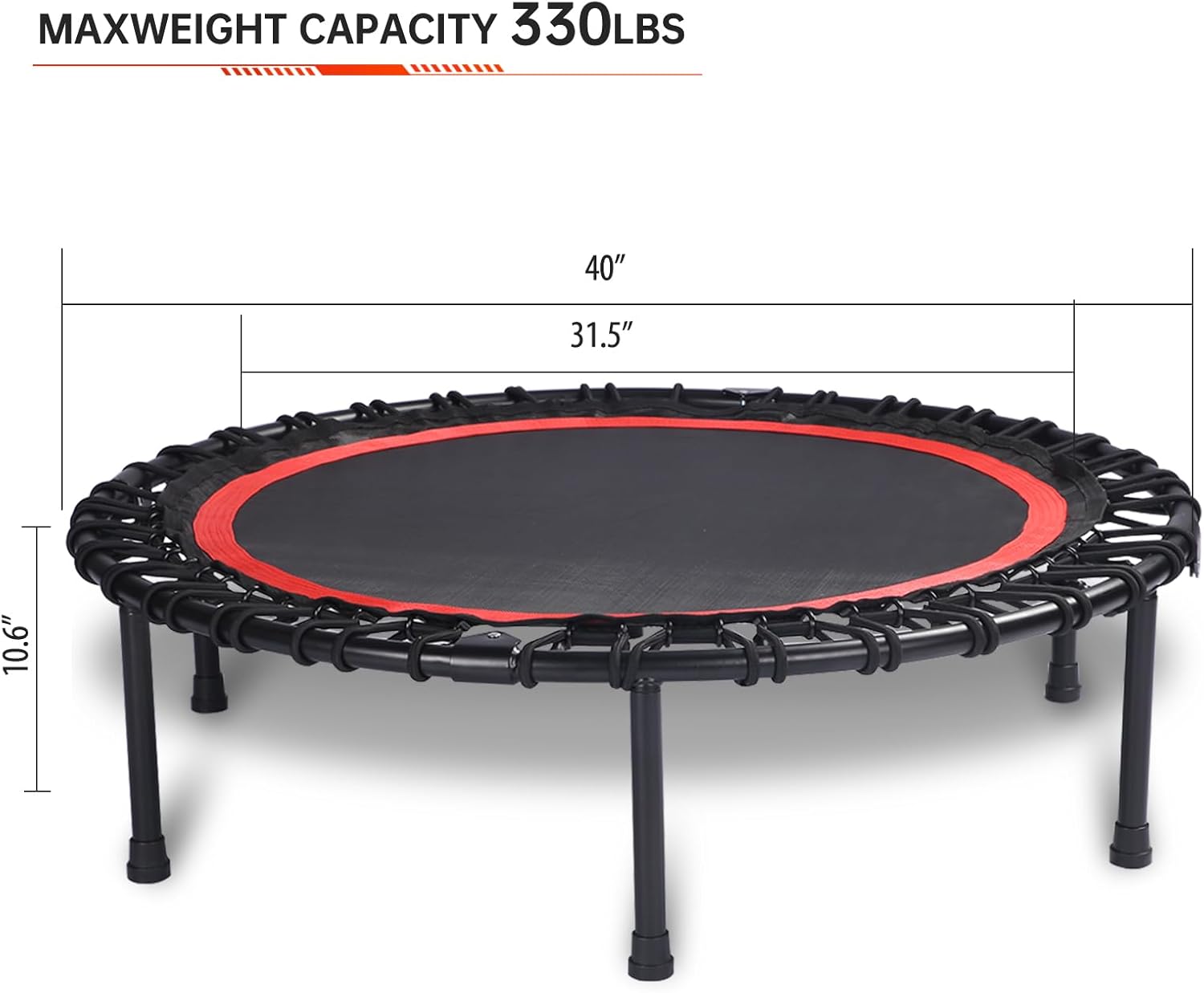 40" Foldable Rebounder Trampoline for Adults - Silent Fitness Bungee Rebounder, Home Exercise Trampoline for Low Impact Cardio, Indoor/Outdoor Portable Workout Trampoline