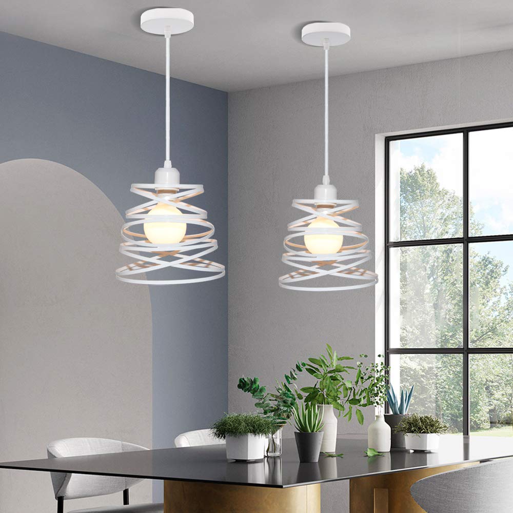 iDEGU 2 Pezzi Lampadari a Sospensione Moderni Lampada da Soffitto Creativo Design Spirale a Cascata E27 Lampada a Sospensione Vintage per Camera da Letto Soggiorno Cucina Sala da Pranzo (20cm, Bianco)