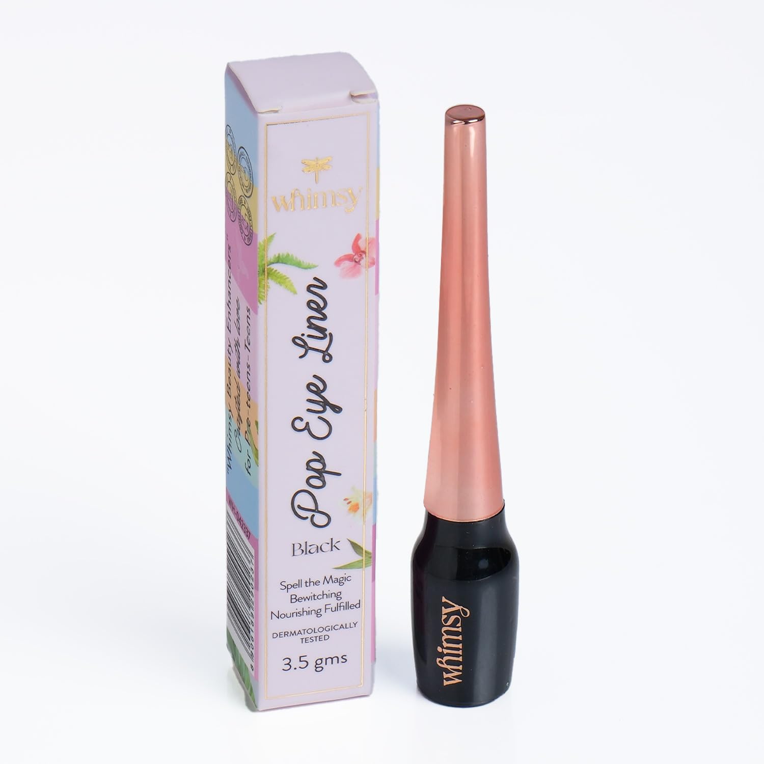 Whimsy Beauty Pop Eyeliner for Girls, Water Washable Liquid Eyeliner with Matte Finish, Long Lasting Smudge Proof for Kids Teens and Preteens, 4 to 16 Years, Organic, Chemical Free (Black)