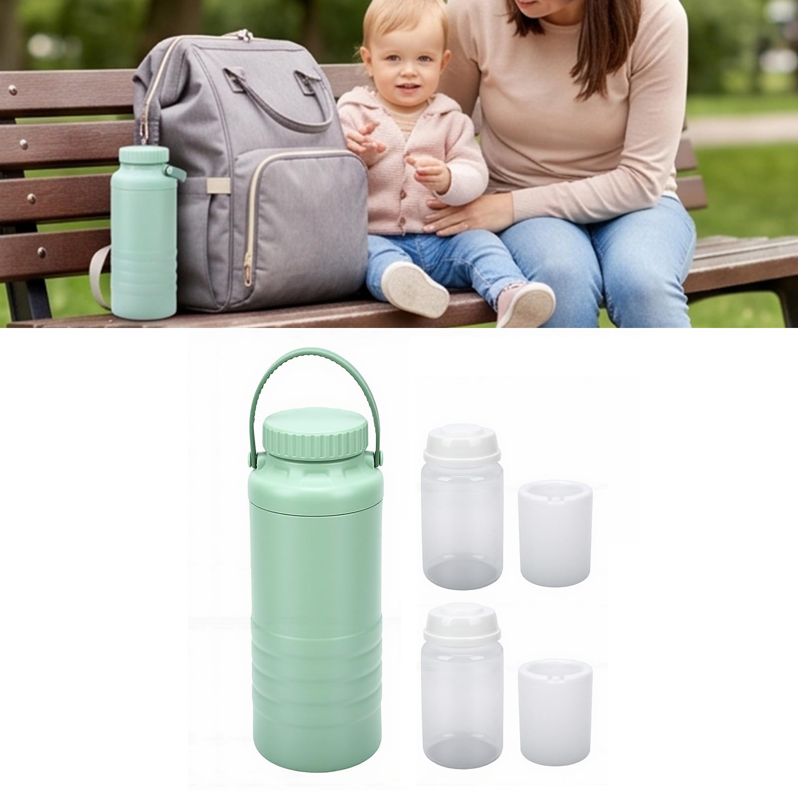 SIXRUN Juego de Biberones de Acero Inoxidable con Enfriador de Leche Materna con Tubo de Enfriamiento de 360 ​​Grados, Biberón Exterior de 1,5 L, 2 Biberones Interiores de 300 Ml para Viajes Al Aire
