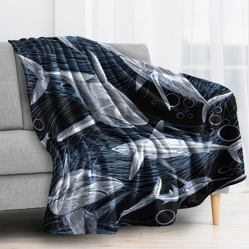 Coperta in pile con squalo bianco per divano, divano o letto, accogliente coperta morbida