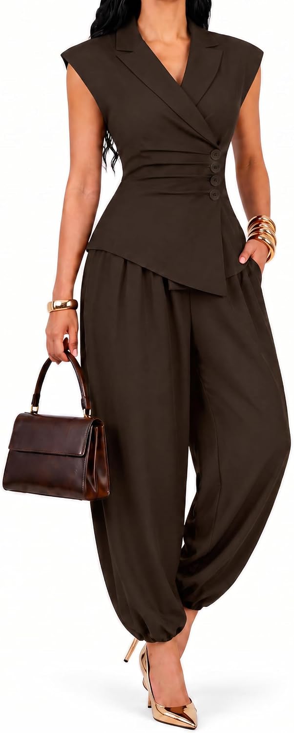 kaimimei 2 Piece Sets for Women Casual Vest and Wide Leg Pants image 2
