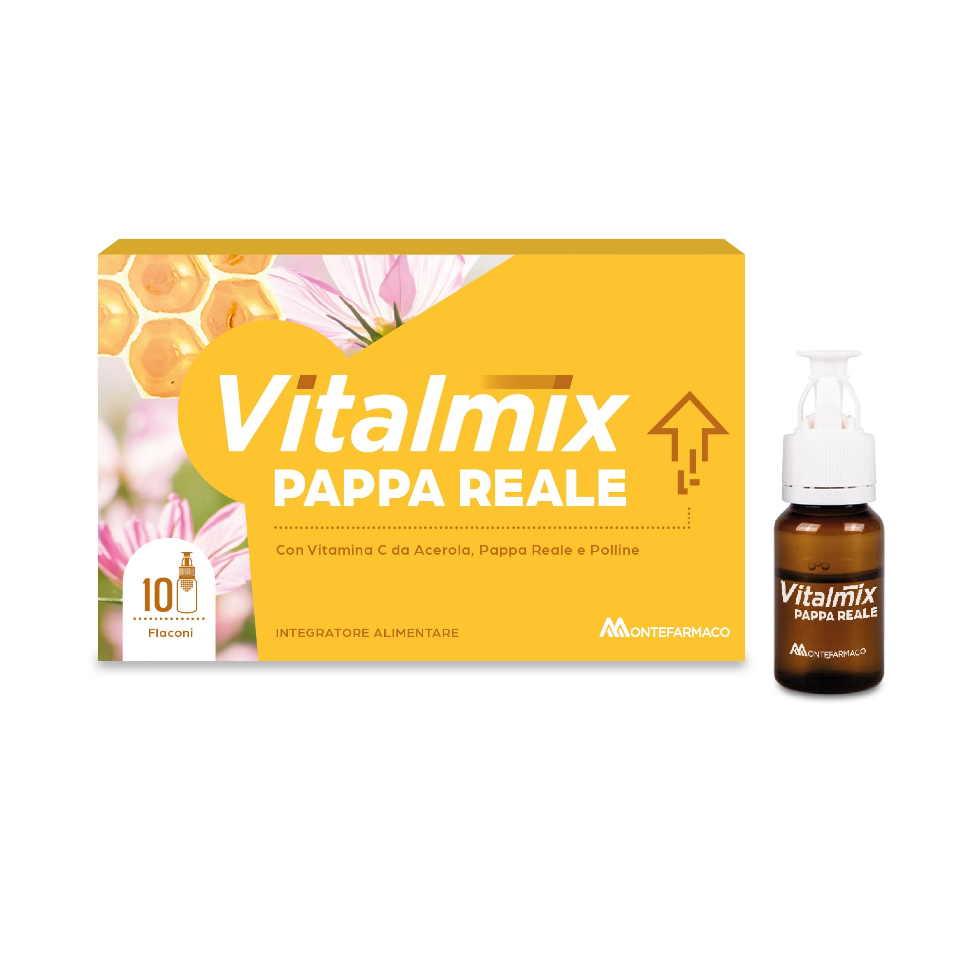 VITALMIX MONTEFARMACO Pappa Reale, Integratore Alimentare Tonico Energizzante e Rivitalizzante - Stanchezza Fisica e Sistema Immunitario - 10 Flaconcini, Senza Lattosio e Senza Glutine (Gusto Miele)