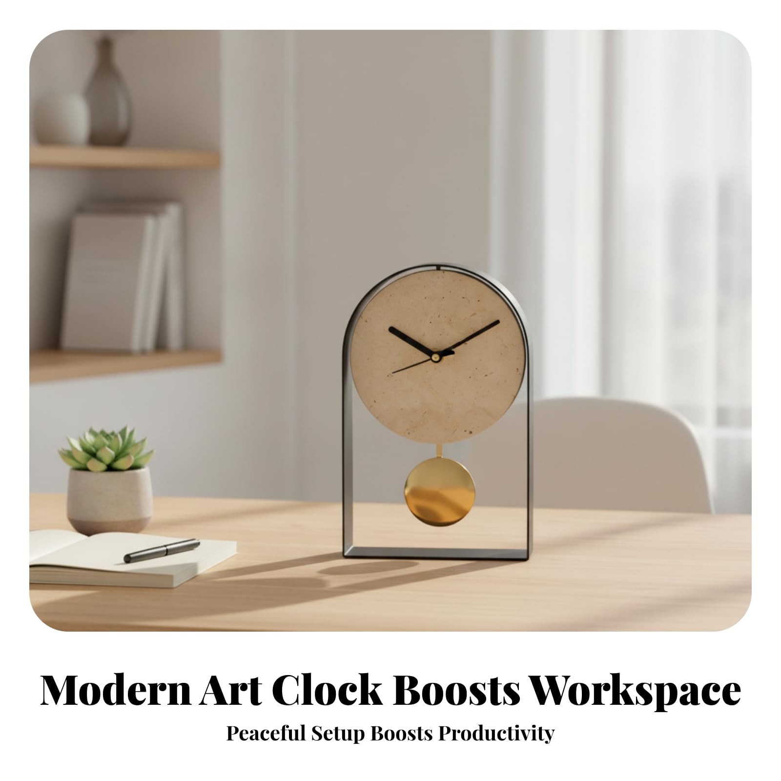 Baoblaze Reloj de Escritorio para Oficina Reloj de Mesa Reloj Analógico Reloj Decorativo Reloj de con Estructura Elegante y Lectura Precisa en Travertino E, Style to 1