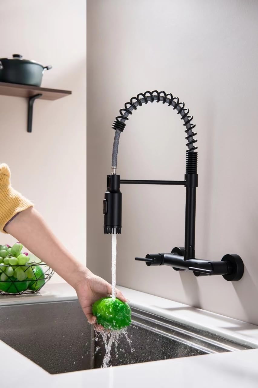 B Backline Brass Wall-Mounted Kitchen Sink Mixer Tap 360° Swivel Pull-Out Sprayer Kitchen Faucet with 3 Flow Spray Head | Kitchen Sink Hot & Cold Mixer Faucet | Sink tap for Kitchen (Black Matt) (B0D9KJBR9P) Amazon Price History, Amazon Price Tracker