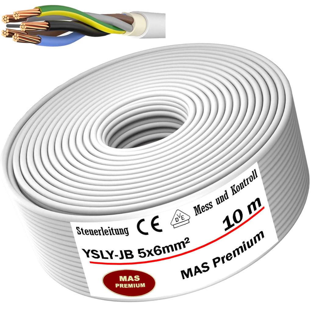 Cable de control flexible YSLY-JB de 5 a 70 m, 5 x 6 mm², color gris, cable de medición, control y regulación para máquinas herramientas, cable de control, caja de carga para coche electrónico,