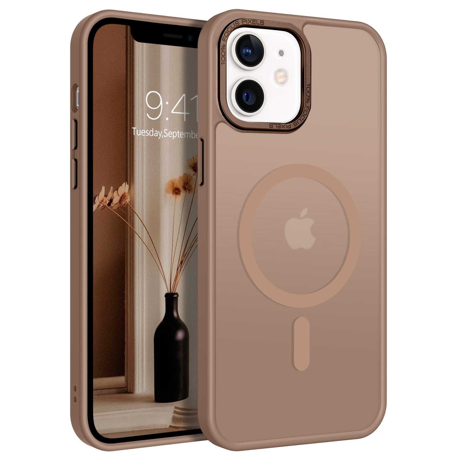 GaoBao für iPhone 12 Hülle, iPhone 12 Pro Hülle [Kompatibel mit MagSafe] Durchscheinende Matte Magnetische Stoßfeste Anti-Fingerabdruck Schutzhülle, Handyhülle iPhone 12/iPhone 12 Pro Case, Braun
