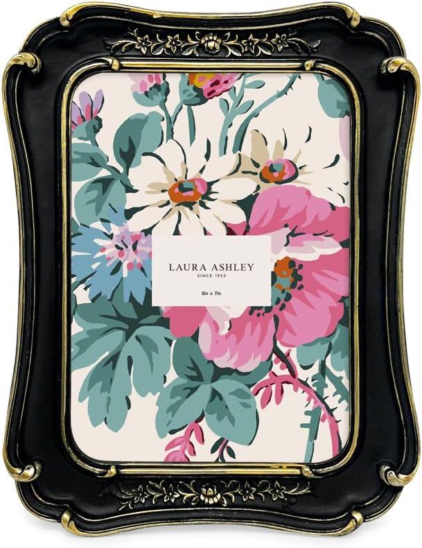 Laura Ashley (8x10 Vintage-Inspired Simple Ornate Picture Frame Black with Gold Edges, Horizontal & Vertical for Tabletop and Wall Display, Home Décor, Floral, Resin Frame (8x10, Black with Gold)