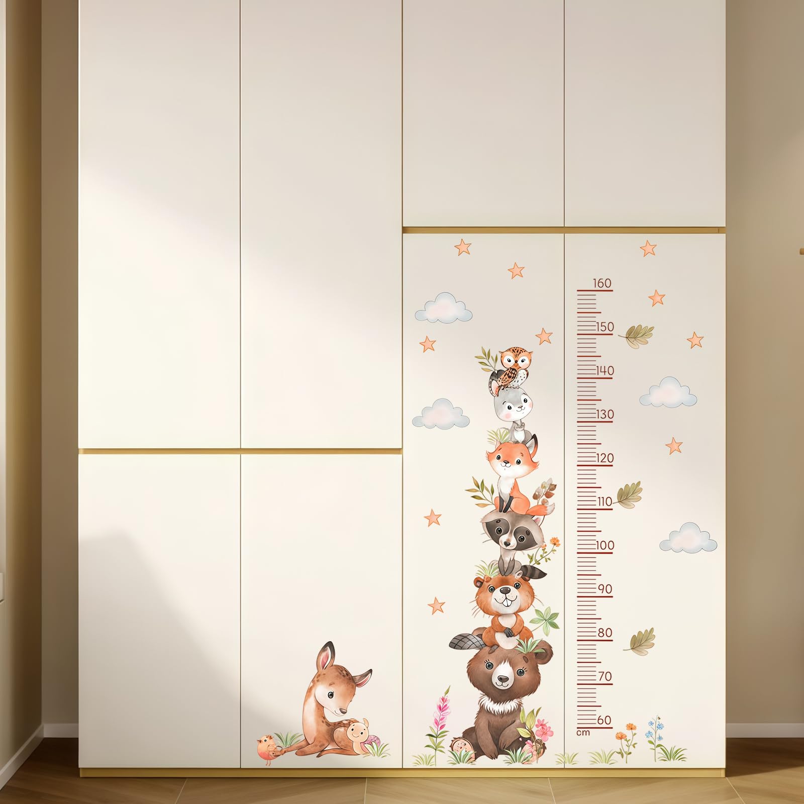 Sticker mural pour enfants - Motif animaux - Taille 60 à 160 cm - Toise adhésive - Étanche - Animaux de la forêt - Tableau mural - Toise - Toises de mesure pour chambre de bébé et enfant