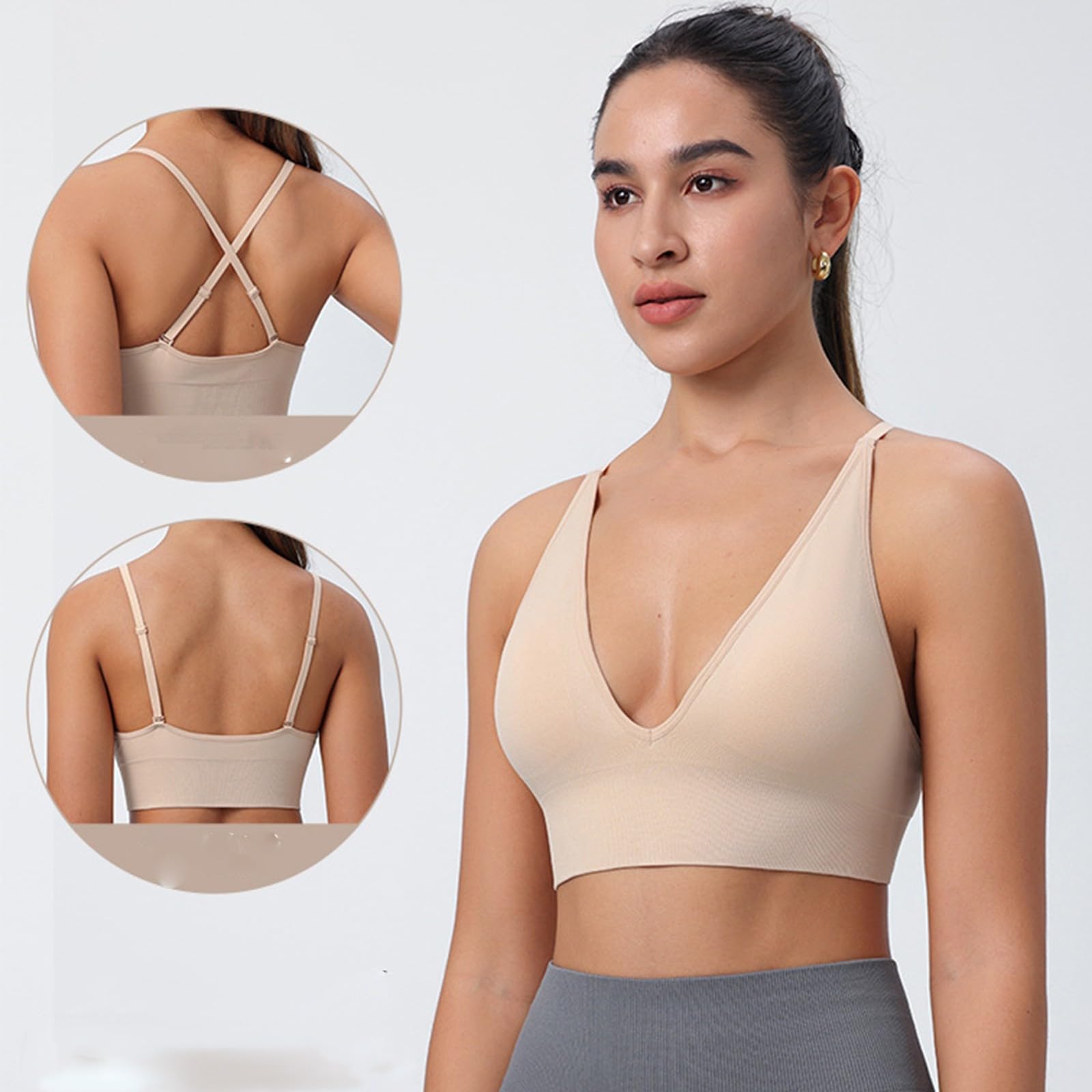 Camiseta deportiva con sujetador integrado para mujer, copas acolchadas ajustables, tirantes delgados, fitness yoga
