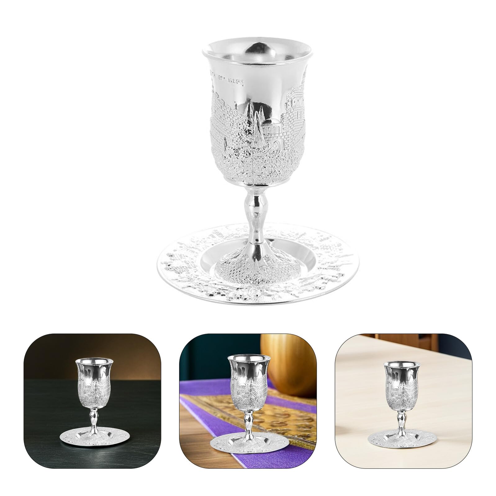 SOLUSTRE Ensemble de Coupe en Alliage de Zinc Design Délicat et Élégant Kiddouch Argenté pour Célébration de Pâque et Dîner de Shabbos