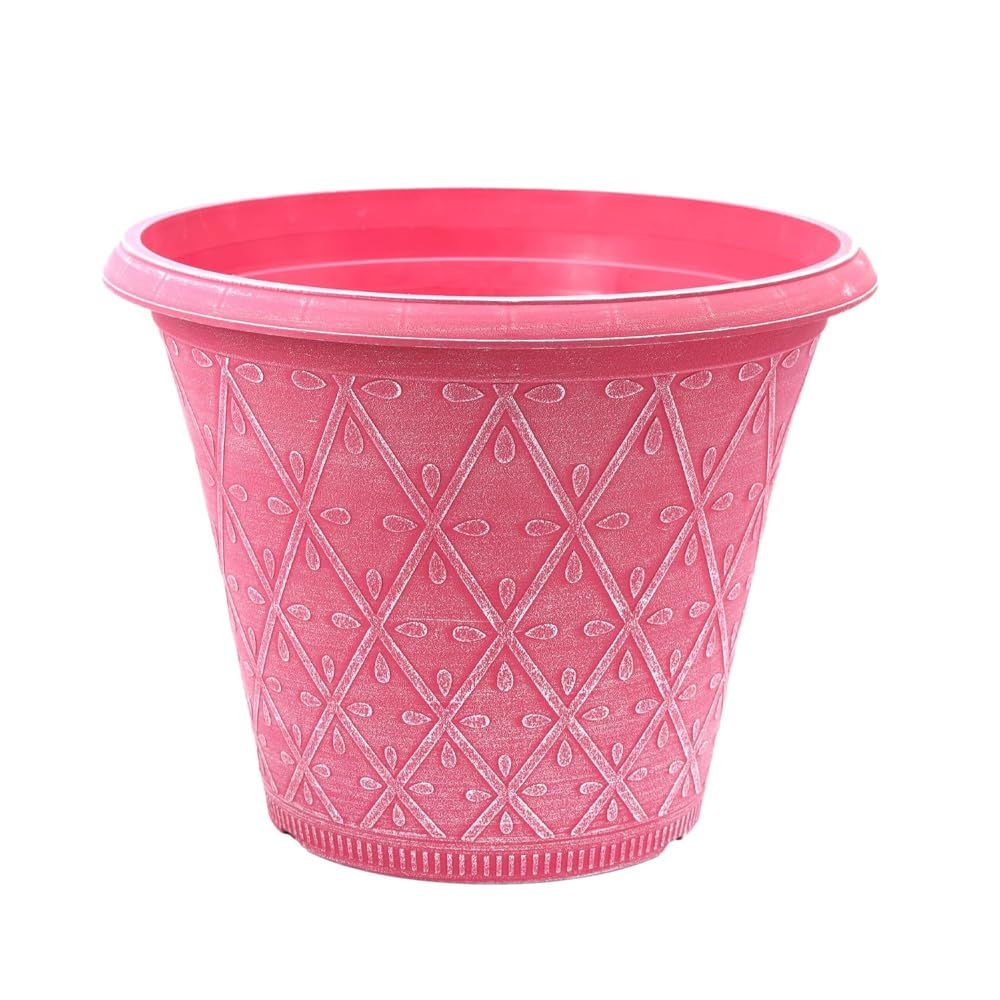 Shopior 30Cm - Pink Plastic Prisma Planters Round | Festive Garden Planting Pot 9L – Round Garden Plant Pots With Drainage Holes | Weatherproof Decorative Patio Flower Pot (Powdered Raspberry Pink - 30Cm, 1Pack)